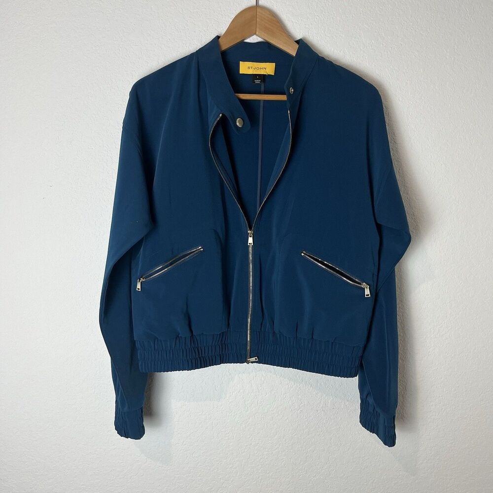 St John teal bomber jacket yellow label Small 217